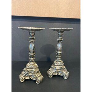 Vintage 9” Rubel Ornate Silver Gold Candle Holders Set of 2